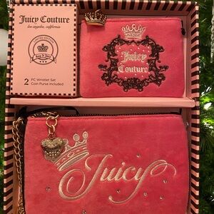 Juicy Couture Pink Embroidered Wristlet Set